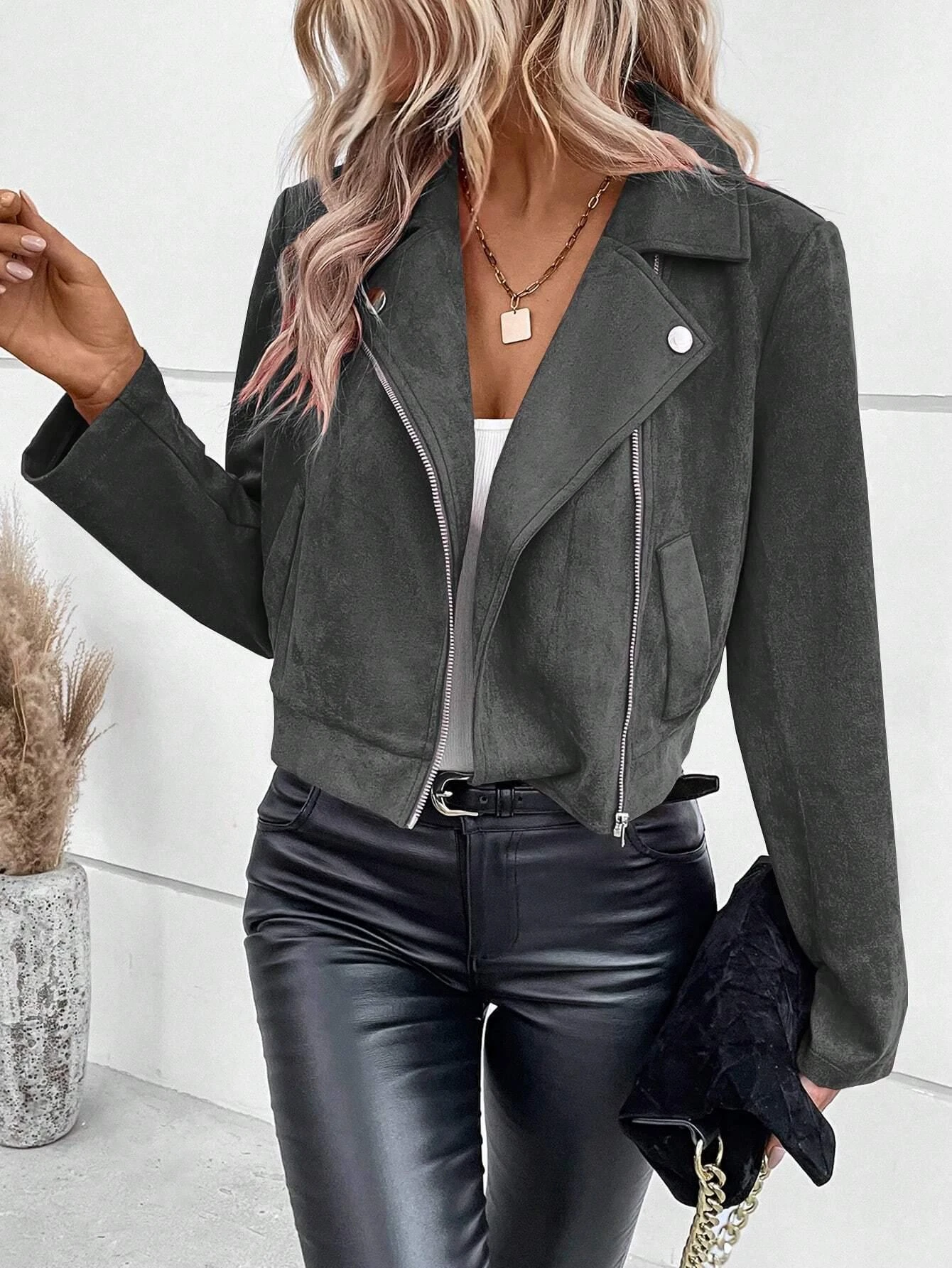 Dark Gray Suede Short Jacket