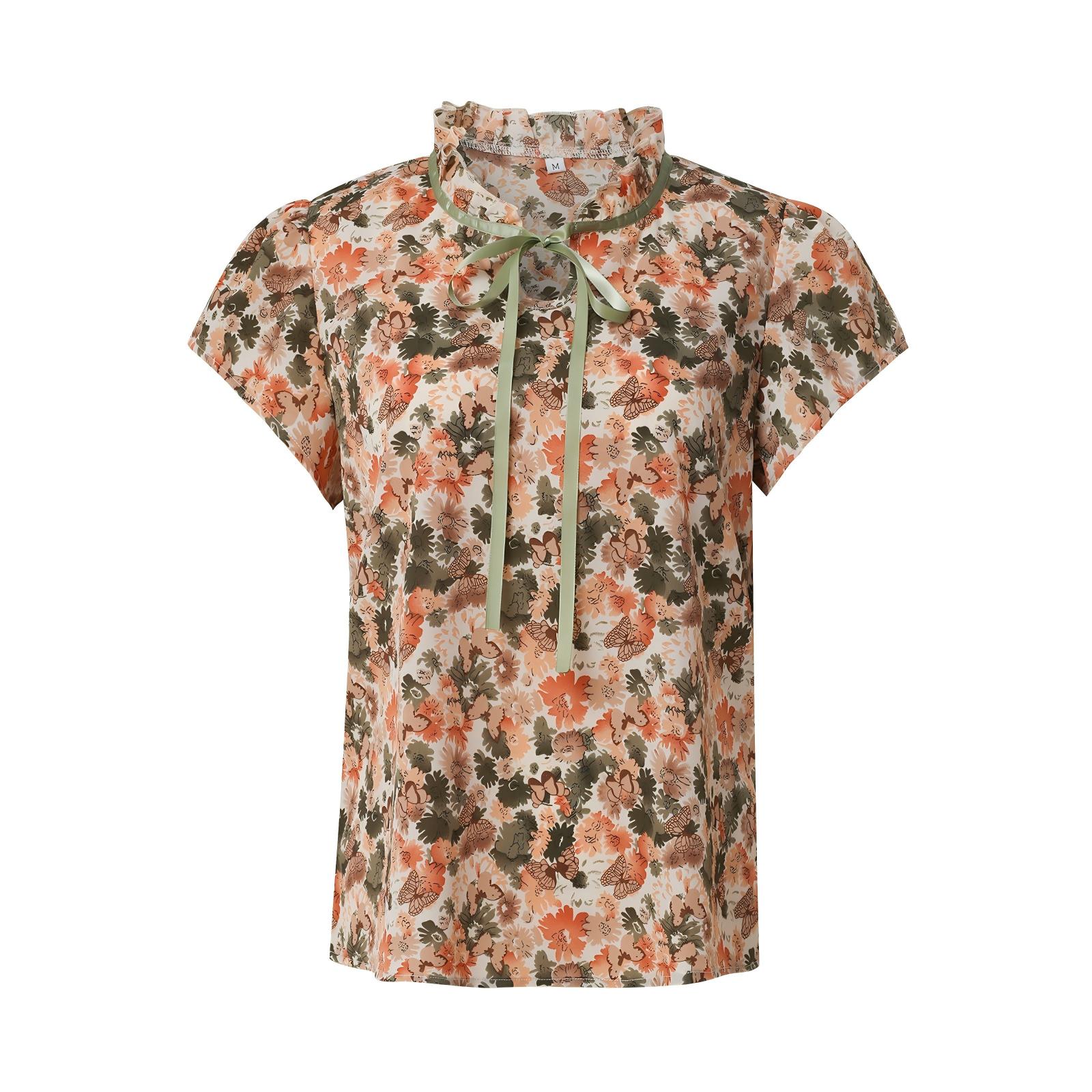 Green Floral Ruffle Top